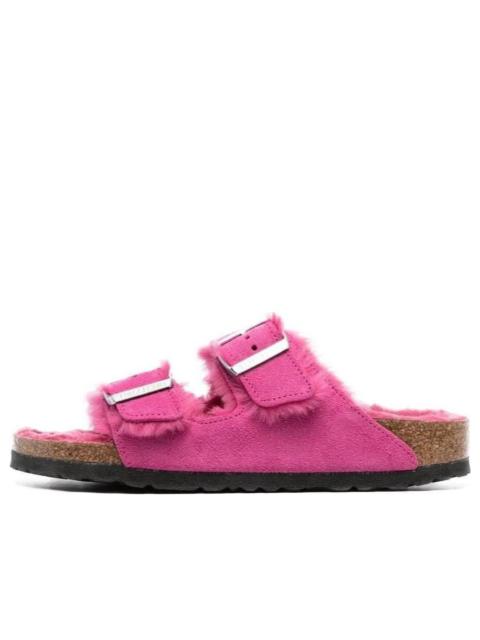 BIRKENSTOCK Birkenstock Arizona Shearling Suede Leather Narrow Fit Sandals 'Fuchsia Tulip' 1025554