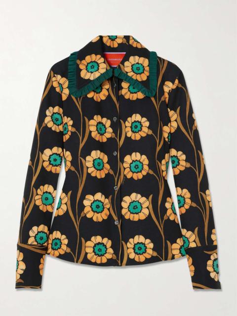 La Comasca floral-print ruffle-trimmed crepe shirt