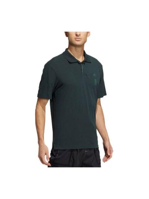 Men's adidas Martial Arts Series Solid Color Sports Gym Short Sleeve Dark Green Polo Shirt HM2953