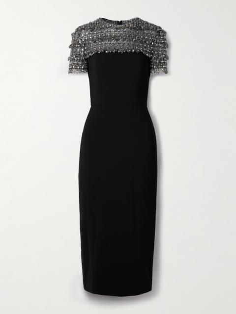 CAROLINA HERRERA Crystal Embellished Tulle-trimmed Crepe Midi Dress