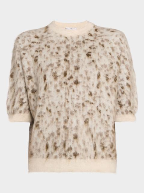 Brunello Cucinelli Cashmere-Wool Speckled Short-Sleeve Sweater
