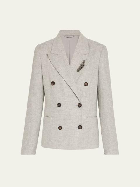 Brunello Cucinelli Cashmere-Wool Flannel Double-Breasted Blazer