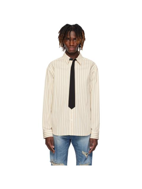We11done Beige Necktie Striped Shirt