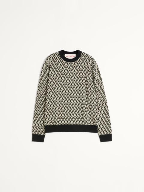 Valentino CREWNECK WOOL SWEATER WITH TOUTE LA V JACQUARD PATTERN