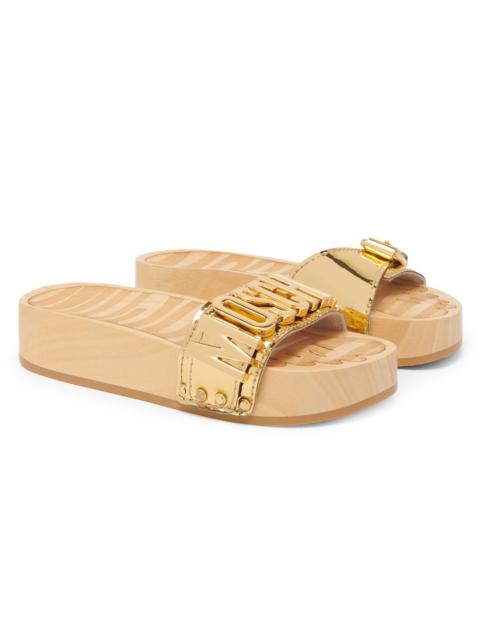Moschino Women's 45MM Logo & Buckle Chrome Mule Slides - Gold