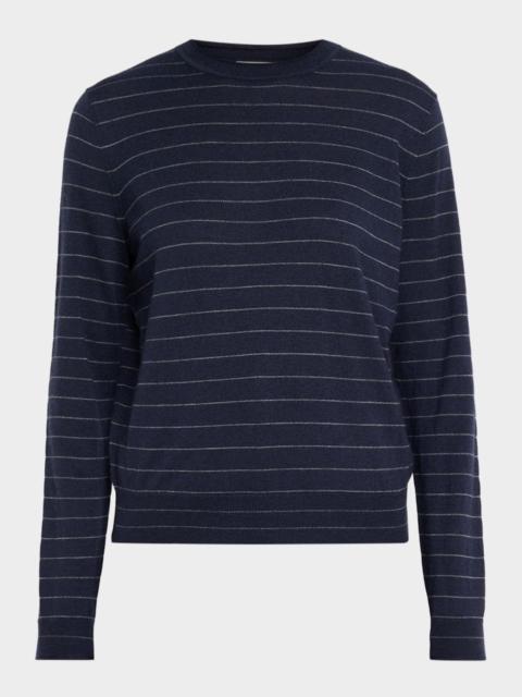Lafayette 148 New York Striped Crewneck Cashmere Sweater