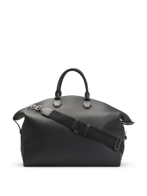 GRAINED-LEATHER HOLDALL WITH DETACHABLE METAL PADLOCK