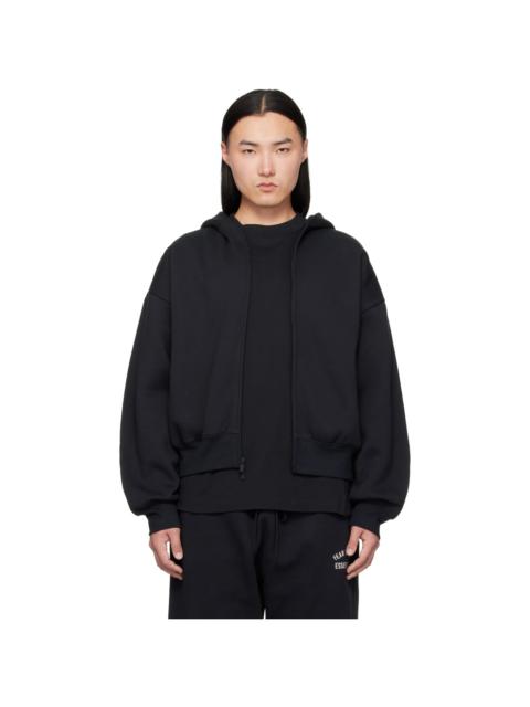 ESSENTIALS Black Classic Zip-Up Hoodie