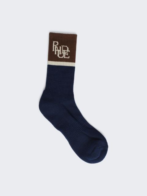Rhude Suiting Logo Socks Navy and Brown