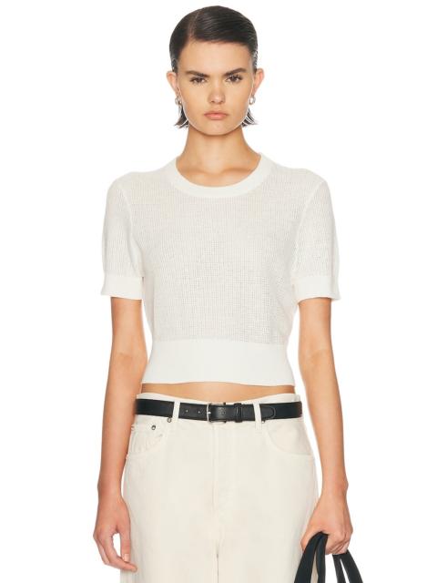 Enza Costa Linen Open Knit Cropped Short Sleeve Top