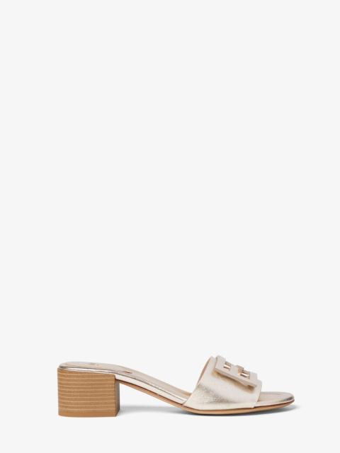 FENDI Baguette Platinum laminated leather medium-heeled slides