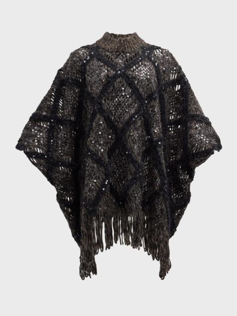 Knit Poncho with Macro Argyle Embroidery and Paillette Detail