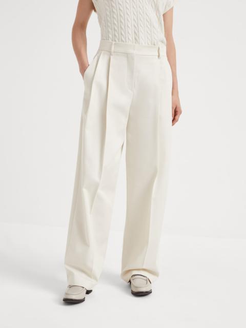 Cotton and wool cover pleated wide trousers