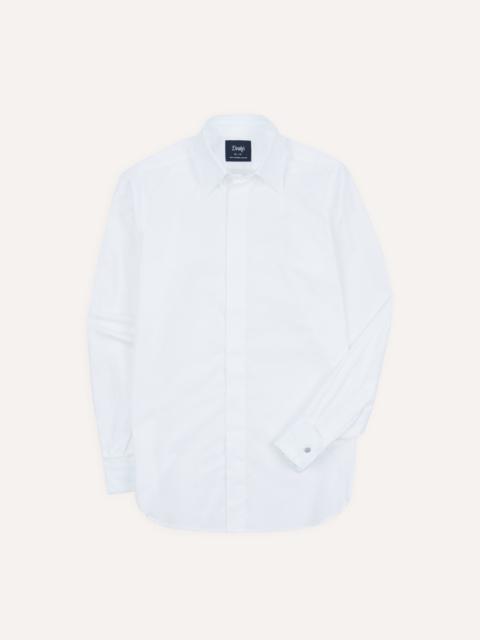 Drake's White Cotton Long Point Collar Dinner Shirt