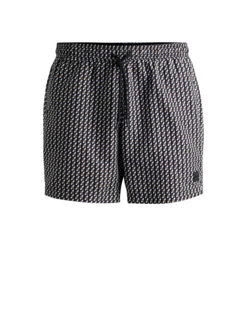 BOSS DRAWSTRING-WAIST SWIM SHORTS WITH ALL-OVER PRINT