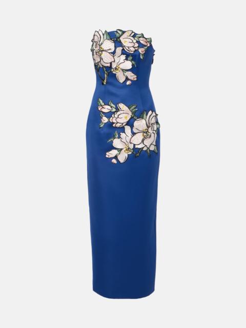 LEO LIN Ava floral-appliqué strapless midi dress