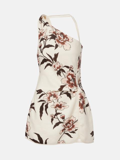 SIR. Floral one-shoulder linen minidress