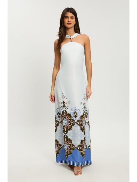 KAREN MILLEN Petite Tile Print Satin Viscose Halterneck Maxi Dress