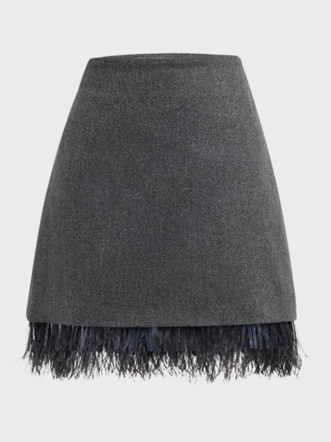 Feather-Trim Wool-Cashmere Flannel Mini Skirt