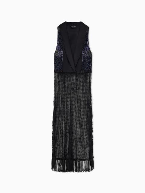 GIORGIO ARMANI DRESS WITH LAPELS AND EMBROIDERED SKIRT