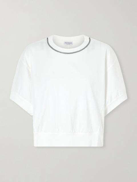 Brunello Cucinelli Bead-embellished Cotton-jersey T-shirt