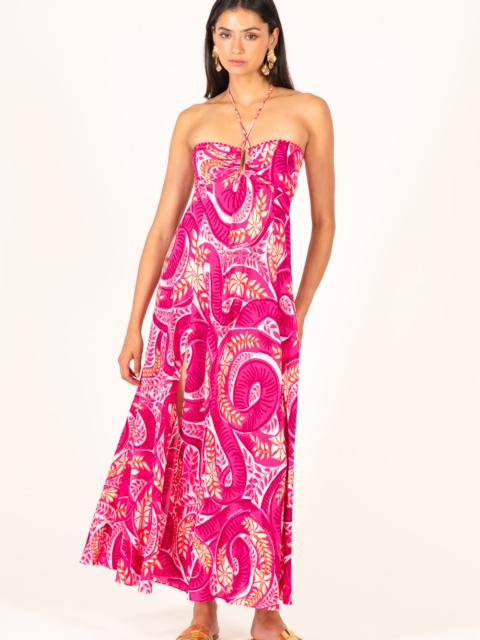 Poupette St Barth Long Dress Carla - Pink Holy Snake