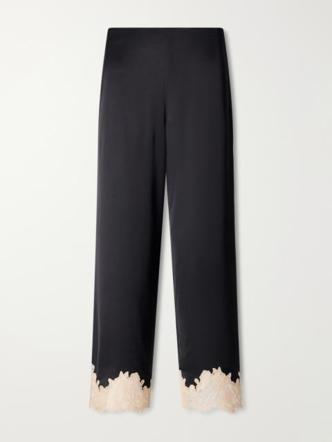 RIXO Marcela Lace-trimmed Satin Wide-leg Pants