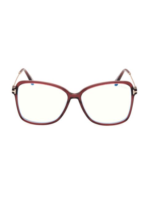 TOM FORD Women's 55MM Blue Block Butterfly Eyeglasses - Transparent Wine Rose Gold
