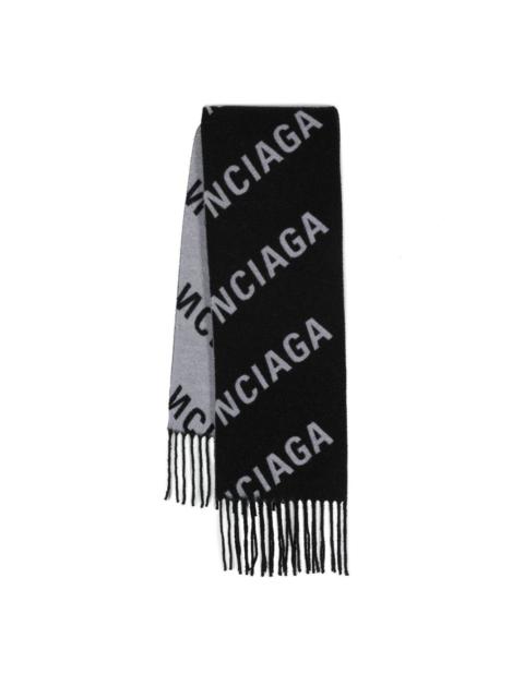 BALENCIAGA fringed jacquard-logo scarf
