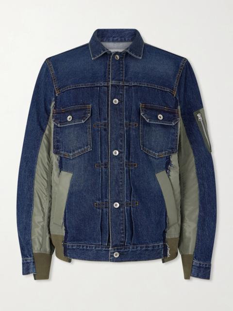 sacai Distressed Shell-Trimmed Denim Jacket