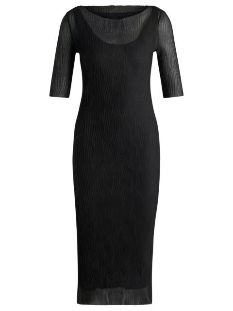 BOSS CROPPED-SLEEVE DRESS IN PLISSÉ TULLE