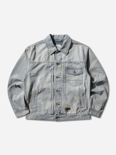 EVISU Men's All-Over Seagull Jacquard Denim Jacket Indigo