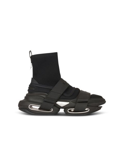 Balmain Black neoprene and knit B-Bold high-top sneakers with straps