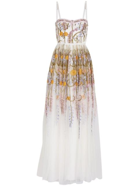 GIAMBATTISTA VALLI Marigold Bouquets-embroidery tulle dress