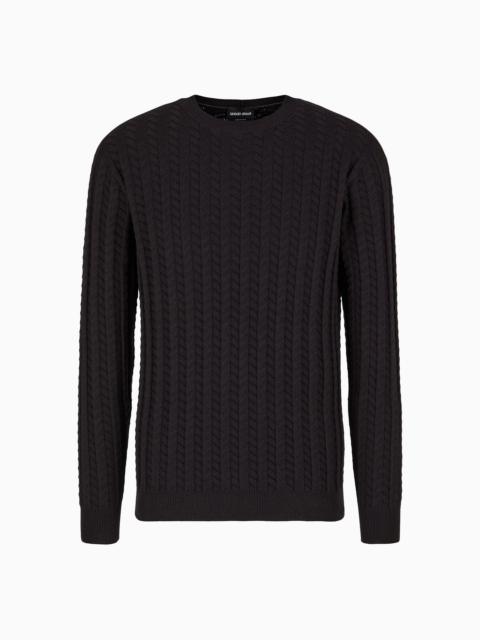 GIORGIO ARMANI Crew-neck jumper in chevron jacquard cotton, cashmere and silk