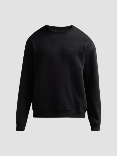 EMPORIO ARMANI Men's Logo Jersey Crewneck Sweatshirt - Solid Black