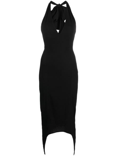 halterneck V-neck midi dress