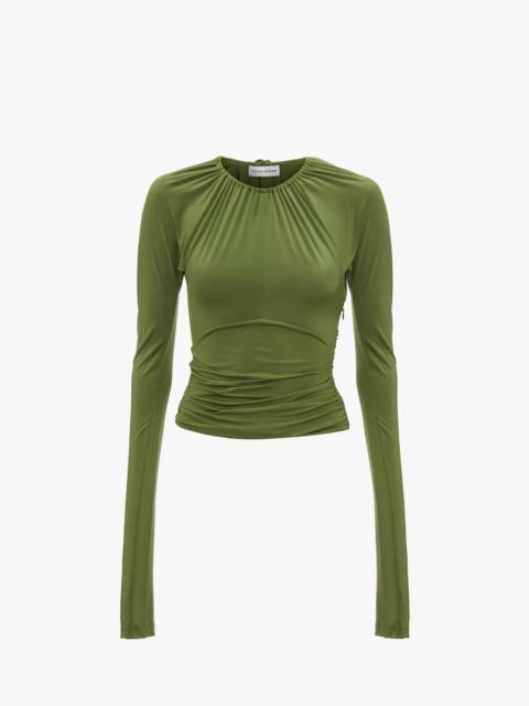 Victoria Beckham Long Sleeve Gathered Detail Top In Fern