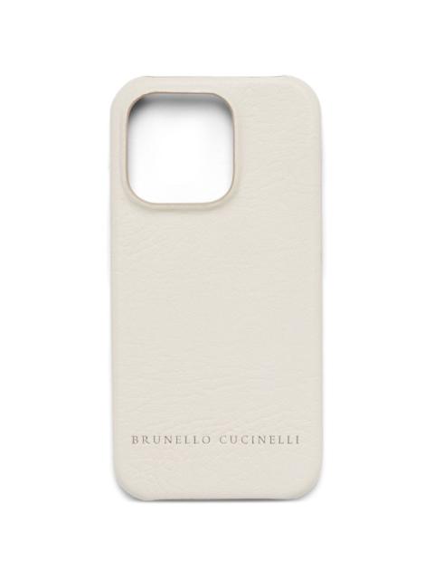 Brunello Cucinelli logo-debossed leather phone cover