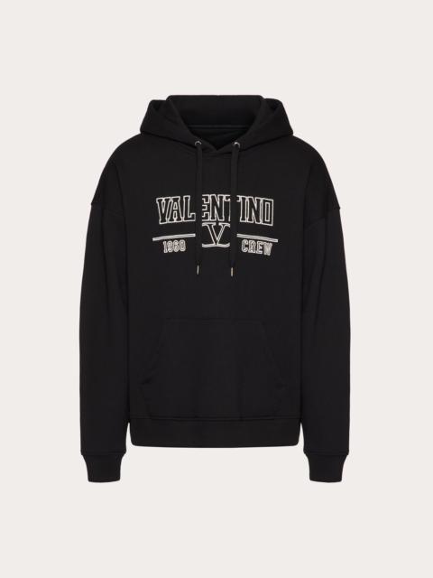 COTTON HOODED SWEATSHIRT WITH VALENTINO V CREW PRINT