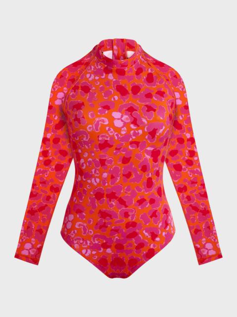 Vilebrequin Abstract Leopard Printed Rashguard One-Piece Swimsuit