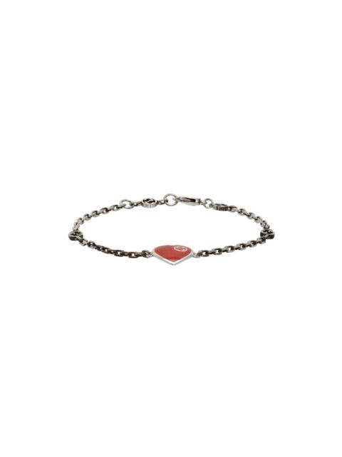 Silver & Red Interlocking G Heart Bracelet