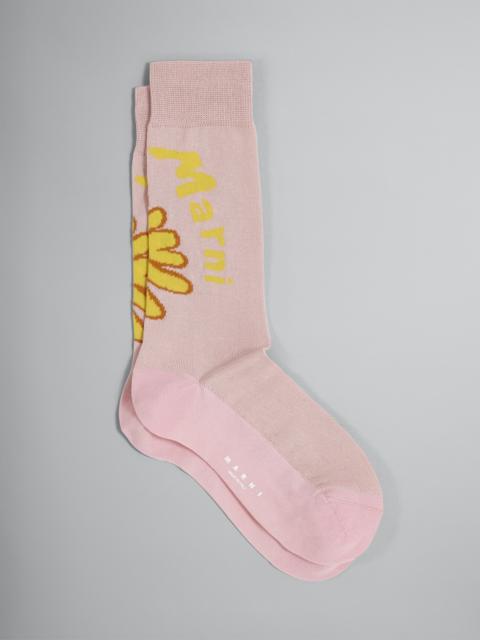 Marni PINK 70’S FLOWER JACQUARD COTTON AND NYLON SOCK