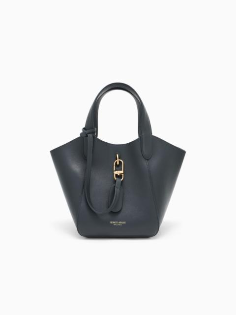 GIORGIO ARMANI LEATHER HANDBAG WITH A GEOMETRIC BASE AND A SNAP-HOOK CLASP