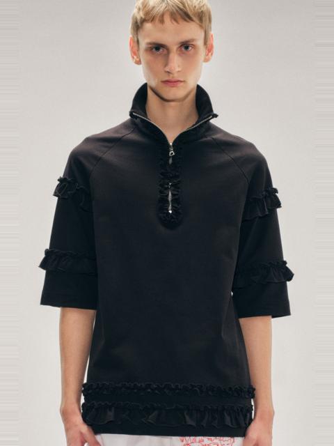 Simone Rocha Mock Neck Ruffle Frill Zip T-Shirt