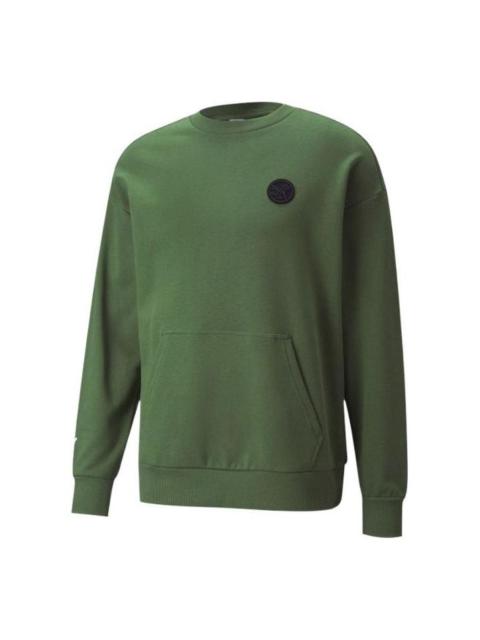 PUMA PUMA Solid Color Logo Round Neck Pullover Long Sleeves Unisex Green 532241-67