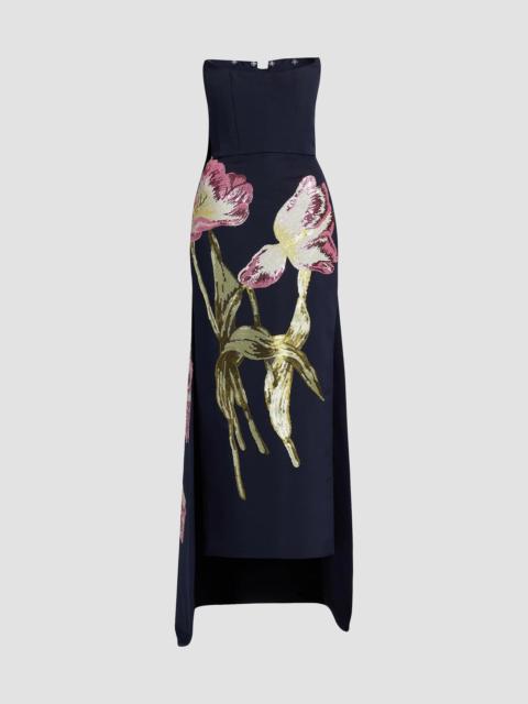 AMSALE Women's Sequined Floral Strapless Gown - Navy