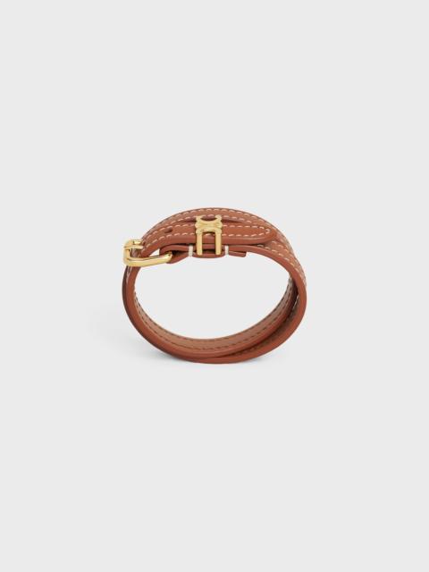 CELINE Les Cuirs Celine Double Bracelet in Calfskin and Brass with Gold Finish