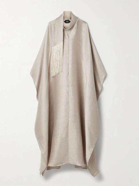 Ottawa fringed scarf-detailed linen-blend dupioni kaftan