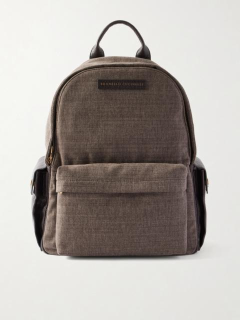 Brunello Cucinelli Leather-Trimmed Woven Backpack
